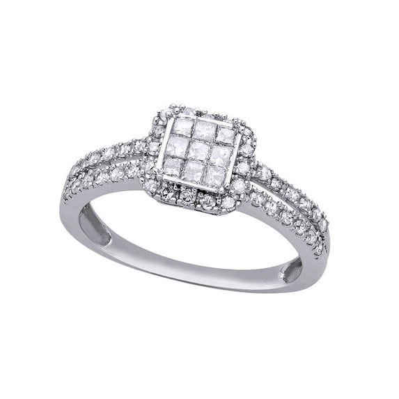 AFFY White Natural Diamond Frame Ring In 10k White Gold (0.5 Cttw)