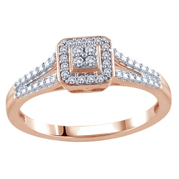 AFFY White Natural Diamond Frame Split Shank Promise Ring in 10k Rose Gold