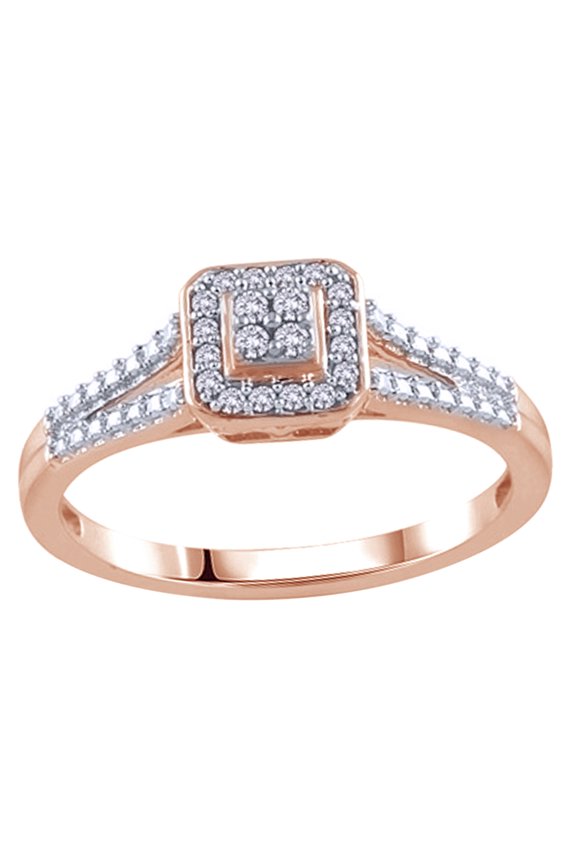 White Natural Diamond Frame Split Shank Promise Ring in 10k Rose Gold