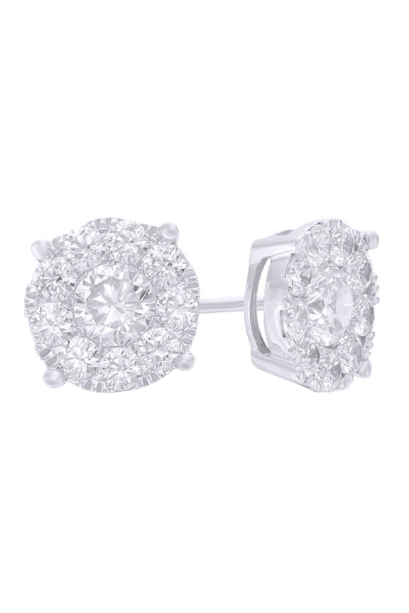 White Natural Diamond Frame Stud Earrings in 10K White Gold (1.25 Cttw)