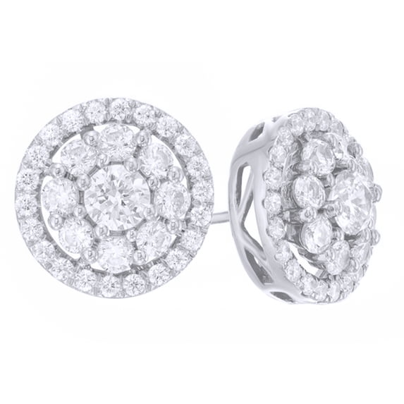 AFFY White Natural Diamond Frame Stud Earrings in 14K White Gold (1.5 Cttw)