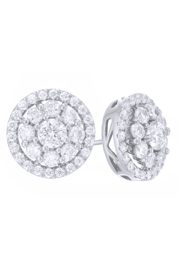 White Natural Diamond Frame Stud Earrings in 14K White Gold (1.5 Cttw)