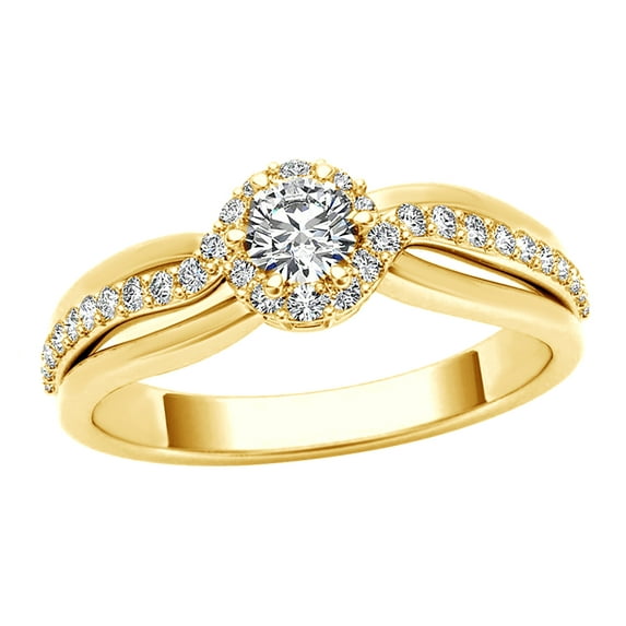 AFFY White Natural Diamond Frame Swirl Engagement Ring in 14k Yellow Gold (0.5 cttw)
