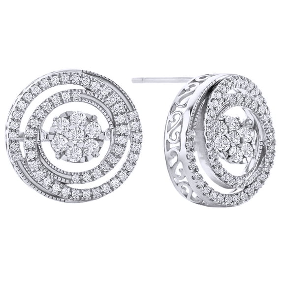 AFFY White Natural Diamond Frame Swirl Stud Earrings in 10k White Gold (1 Cttw)