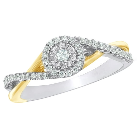 AFFY White Natural Diamond Frame Twist Promise Ring in Two Tone 10k White Gold