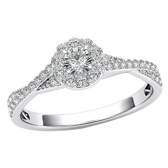 AFFY White Natural Diamond Frame Twist Shank Engagement Ring in 14k Solid Gold (0.5 cttw)