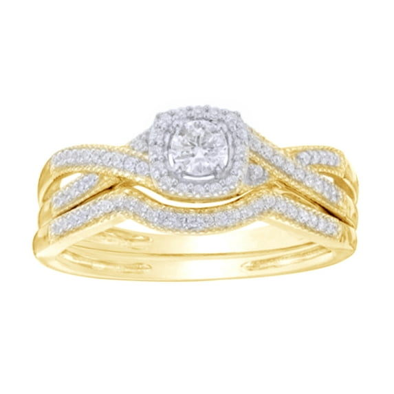 AFFY White Natural Diamond Frame Twisted Shank Bridal Ring Set In Solid Gold (0.33 Cttw)
