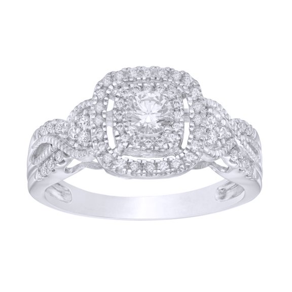 AFFY White Natural Diamond Frame Vintage-Style Engagement Ring in 10K Solid Gold (0.5 Cttw)