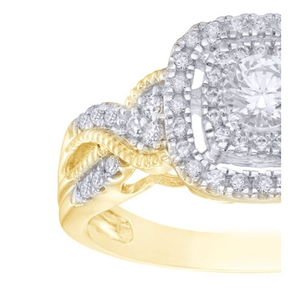 AFFY White Natural Diamond Frame Vintage-Style Engagement Ring in 10K Yellow Gold (0.5 cttw)
