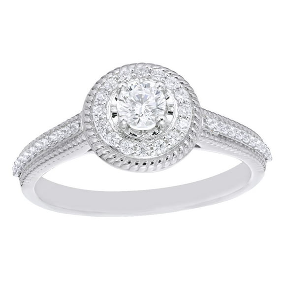 AFFY White Natural Diamond Frame Vintage-Style Engagement Ring in 14k White Gold (0.37 Cttw)