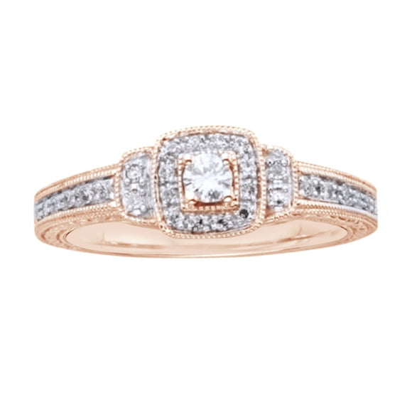 AFFY White Natural Diamond Frame Vintage-Style Promise Ring In Solid Gold (0.25 Cttw)