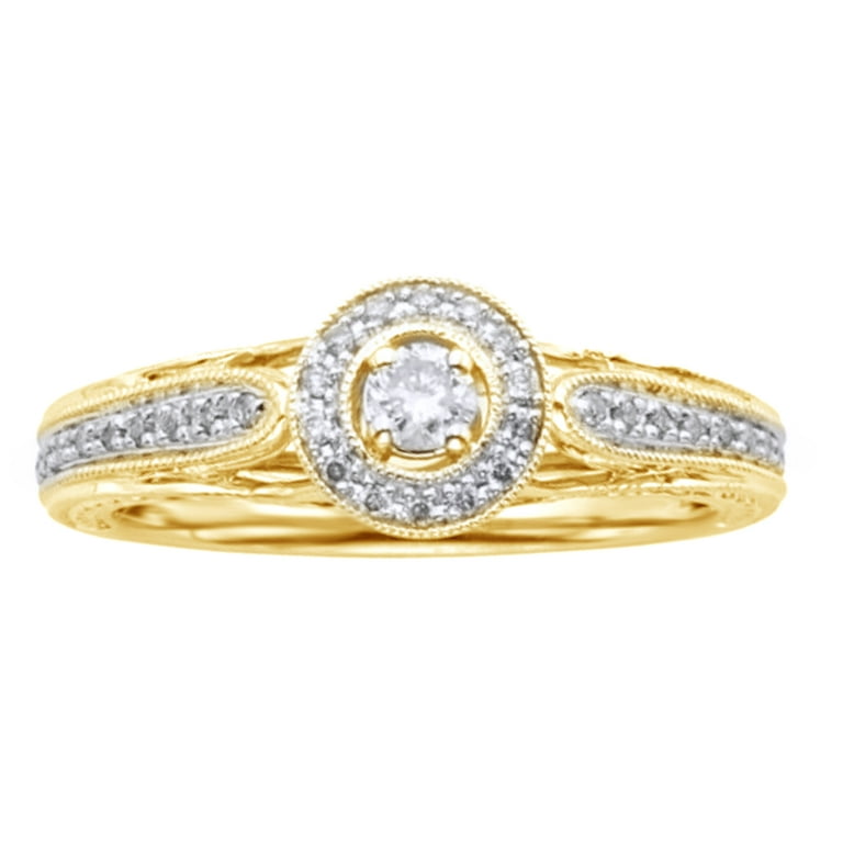 White Natural Diamond Frame Vintage Style Promise Ring In Solid Gold 0.25 Cttw