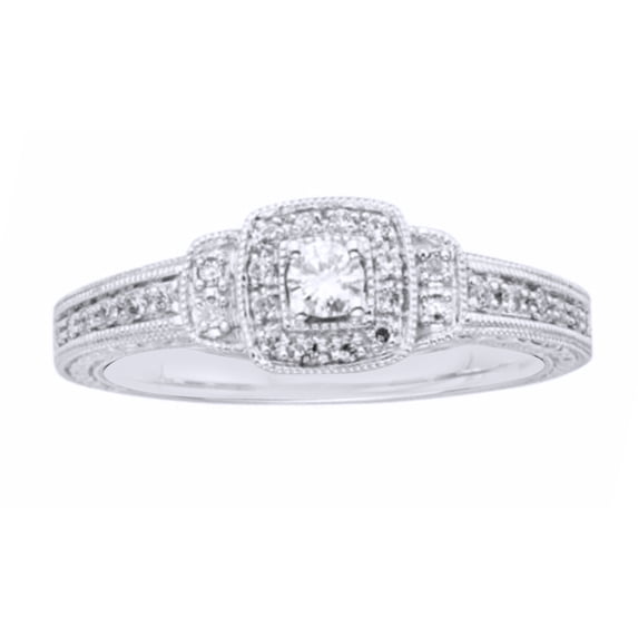 AFFY White Natural Diamond Frame Vintage-Style Promise Ring In Solid Gold (0.25 Cttw)