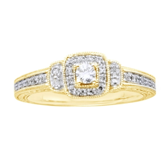 AFFY White Natural Diamond Frame Vintage-Style Promise Ring In Solid Gold (0.25 Cttw)