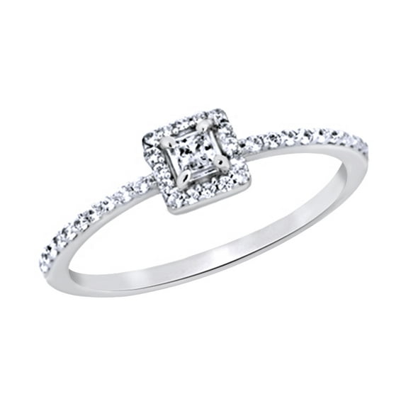 White Natural Diamond Framed Promise Ring in 10k White Gold (0.25 Cttw)