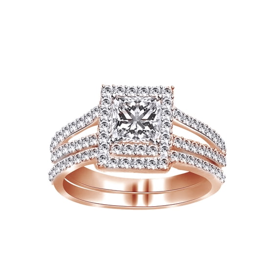 AFFY White Natural Diamond Halo Band Ring In 14k Rose Gold (1 Cttw) By
