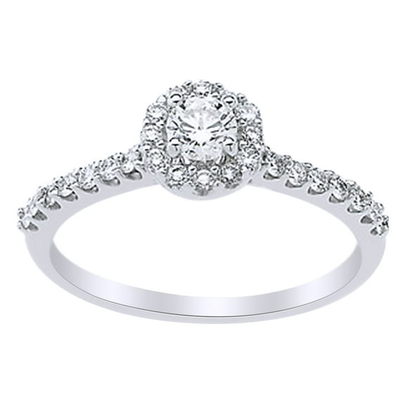 AFFY White Natural Diamond Halo Engagement Ring in 14k White Gold (0.5 Cttw) Ring Size : 12.5