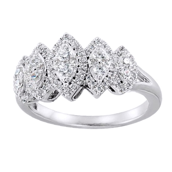 AFFY White Natural Diamond Halo Marquise Style Engagement Ring 14K Solid White Gold (0.5 Ct)