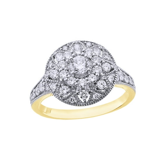AFFY White Natural Diamond Halo Ring In 10k Yellow Gold (1 Cttw)