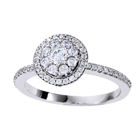 AFFY White Natural Diamond Halo Style Cluster Engagement Ring In 14K White Gold (0.33 Cttw)