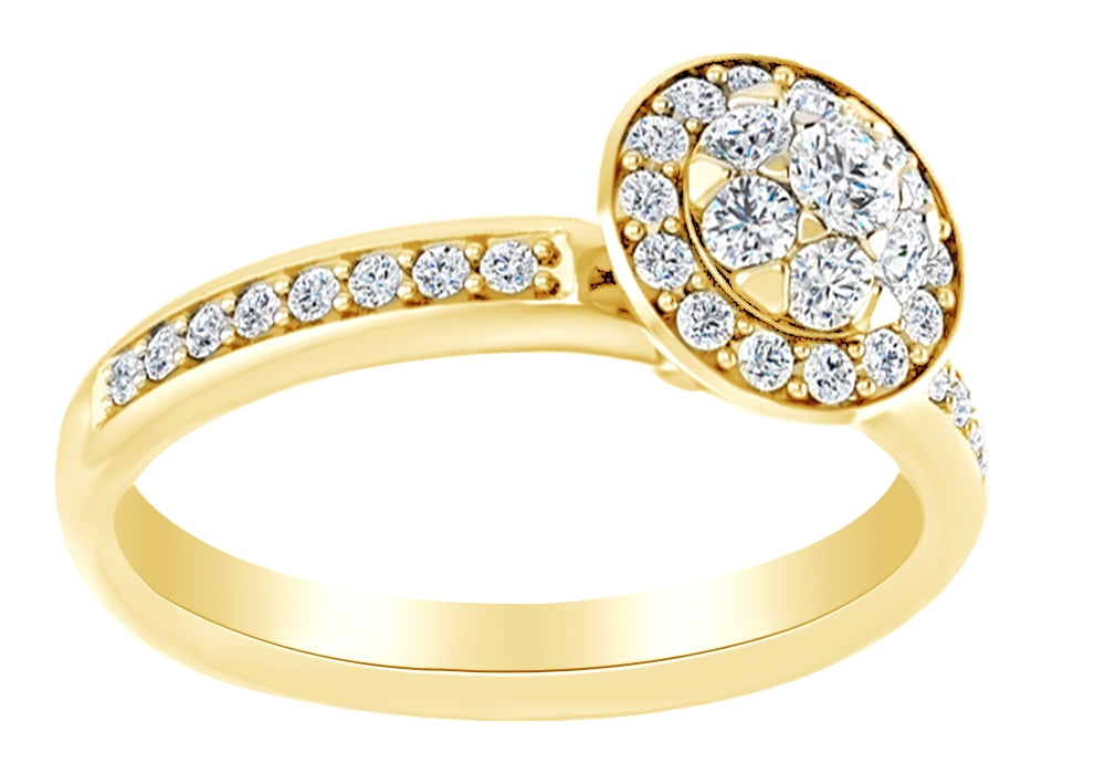 Jewel Zone US - Multi Shape White Natural Diamond Square Cluster Engagement Ring In 10K Solid Yellow Gold 1 Cttw 4