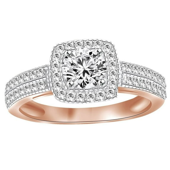 AFFY White Natural Diamond Halo Vintage Style Engagement Ring In 14k Rose Gold (0.66 Cttw)