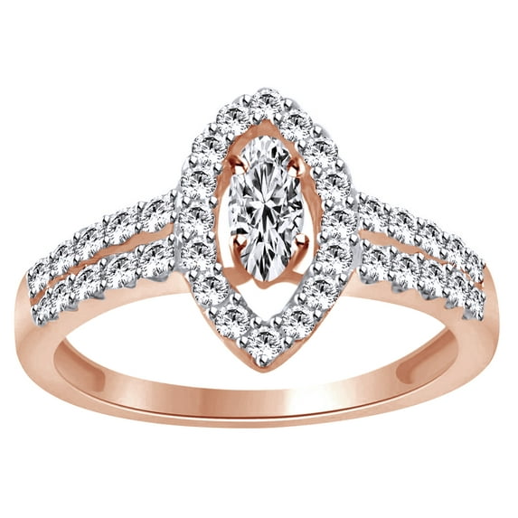 AFFY White Natural Diamond Halo Vintage Style Engagement Ring In 14k Rose Gold (0.7 Cttw)