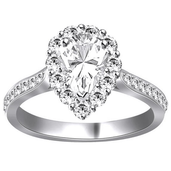 AFFY White Natural Diamond Halo Vintage Style Engagement Ring In 14k White Gold (0.75 Cttw)