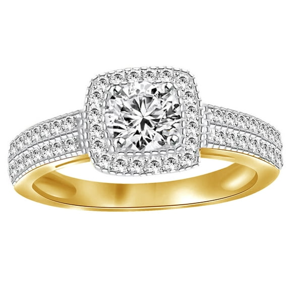 AFFY White Natural Diamond Halo Vintage Style Engagement Ring In 14k Yellow Gold (0.66 Cttw)