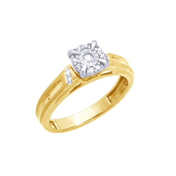 AFFY White Natural Diamond Halo Wedding Trio Ring Set In 14k Yellow Gold (0.2 Cttw)