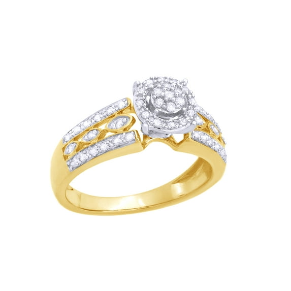 AFFY White Natural Diamond Halo Wedding Trio Ring Set In 14k Yellow Gold (0.5 Cttw)