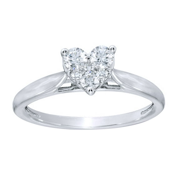 AFFY White Natural Diamond Heart Cluster Ring in 10k Solid Gold (0.33 Cttw)
