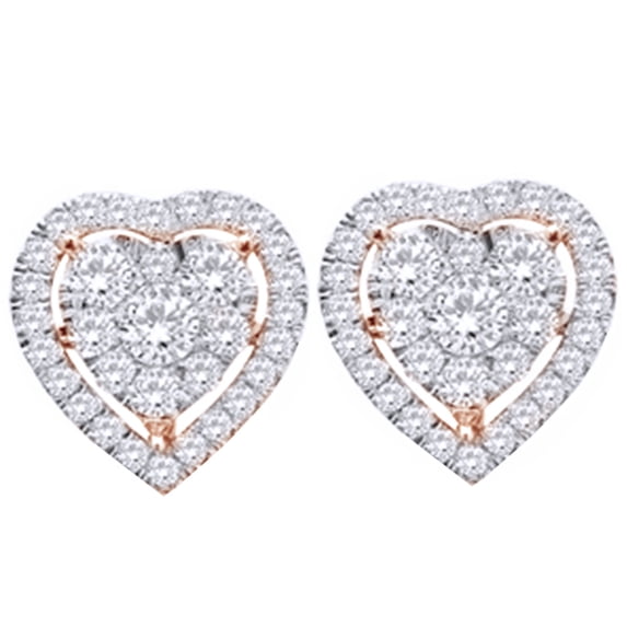 AFFY White Natural Diamond Heart Cluster Stud Earrings in 10K Rose Gold (0.75 Cttw)