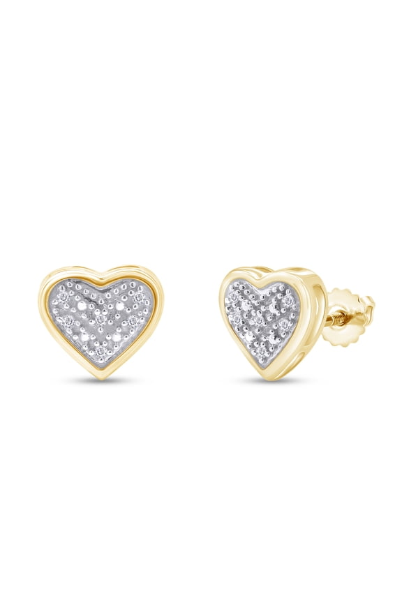 White Natural Diamond Heart Earrings In 14K Yellow Gold Over Sterling Silver (0.05 Ct)