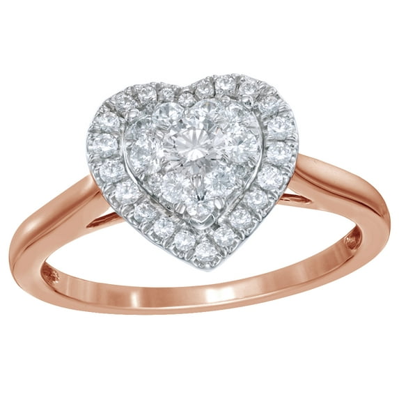 AFFY White Natural Diamond Heart Frame Cluster Ring in 14k Rose Gold (0.5 Cttw)