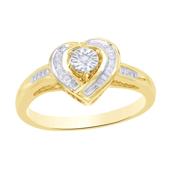 White Natural Diamond Heart Frame Promise Ring in 10k Yellow Gold (0.2 Cttw)