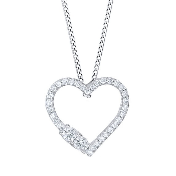 AFFY White Natural Diamond Heart Pendant Necklace in 14K Solid White Gold (0.25 Ct)