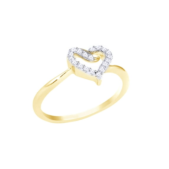 AFFY White Natural Diamond Heart Promise Band Ring In 10k Yellow Gold (0.15 Cttw)