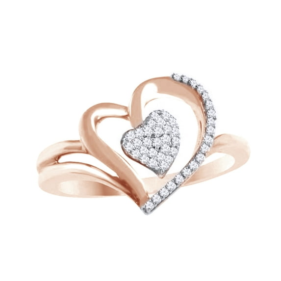 AFFY White Natural Diamond Heart Promise Ring In 10k Rose Gold