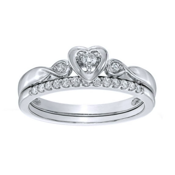 AFFY White Natural Diamond Heart-Shaped Bridal Set In 10k White Gold (0.2 Cttw)