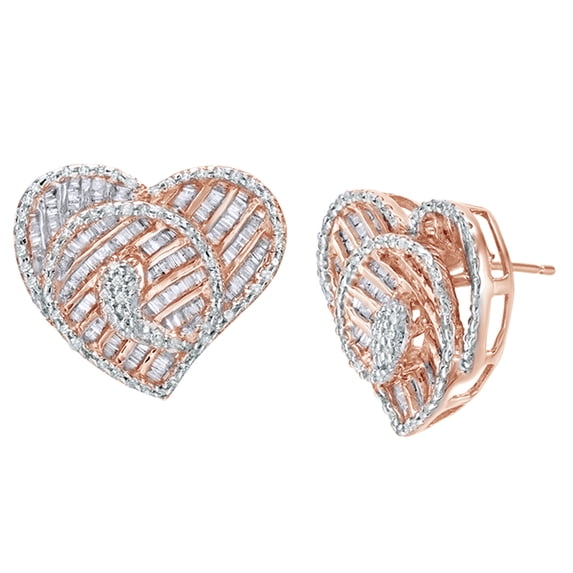 AFFY White Natural Diamond Heart Swirl Stud Earrings in 10K Rose Gold (1.75 Cttw)