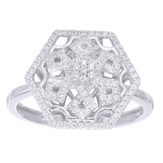 AFFY White Natural Diamond Hexagonal Framed Snowflake Ring in 10k White Gold