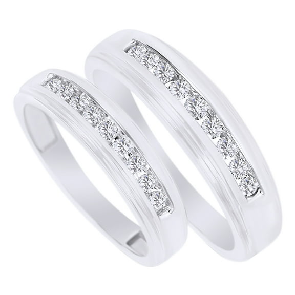 White Natural Diamond His And Hers Wedding Band Ring Set 14K White Gold (0.38 Cttw)