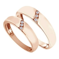 White Natural Diamond His And Hers Wedding Band Ring Set in 14K Rose Gold (0.1 Cttw)