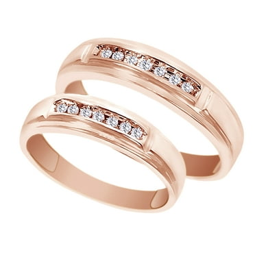 White Natural Diamond His And Hers Wedding Band Ring Set in 14K Rose Gold (0.13 Cttw)