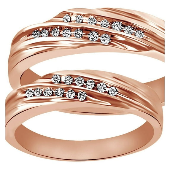AFFY White Natural Diamond His And Hers Wedding Band Ring Set in 14K Rose Gold (0.14 Cttw)