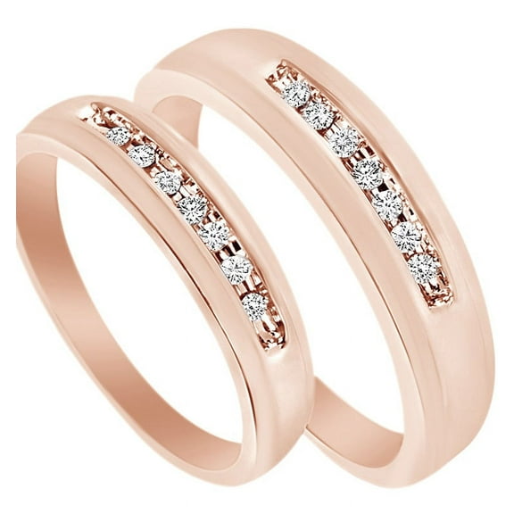 White Natural Diamond His And Hers Wedding Band Ring Set in 14K Rose Gold (0.17 Cttw)