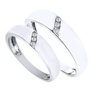 JEWEL ZONE US White Natural Diamond His And Hers Wedding Band Ring Set in 14K White Gold (0.1 Cttw)