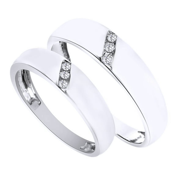 White Natural Diamond His And Hers Wedding Band Ring Set in 14K White Gold (0.1 Cttw)