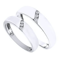White Natural Diamond His And Hers Wedding Band Ring Set in 14K White Gold (0.1 Cttw)